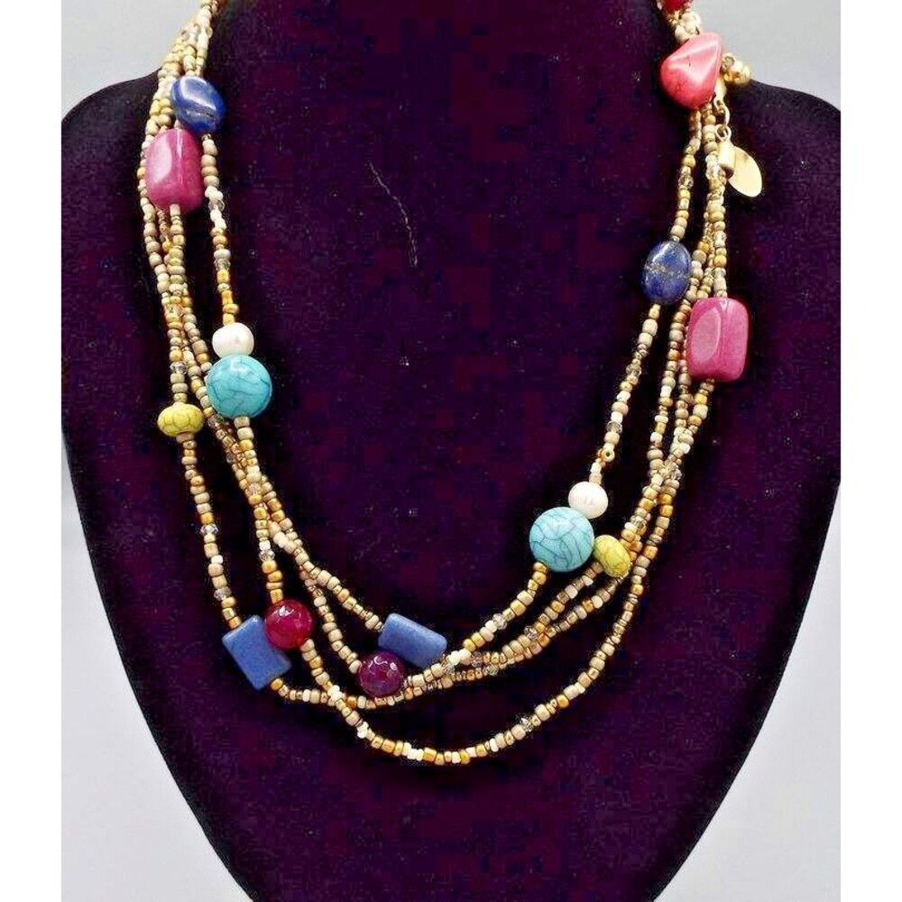 Chico's NWT Double Strand Colorful Colorblock Seed Bead Long 41.5" Necklace - Picture 3 of 8